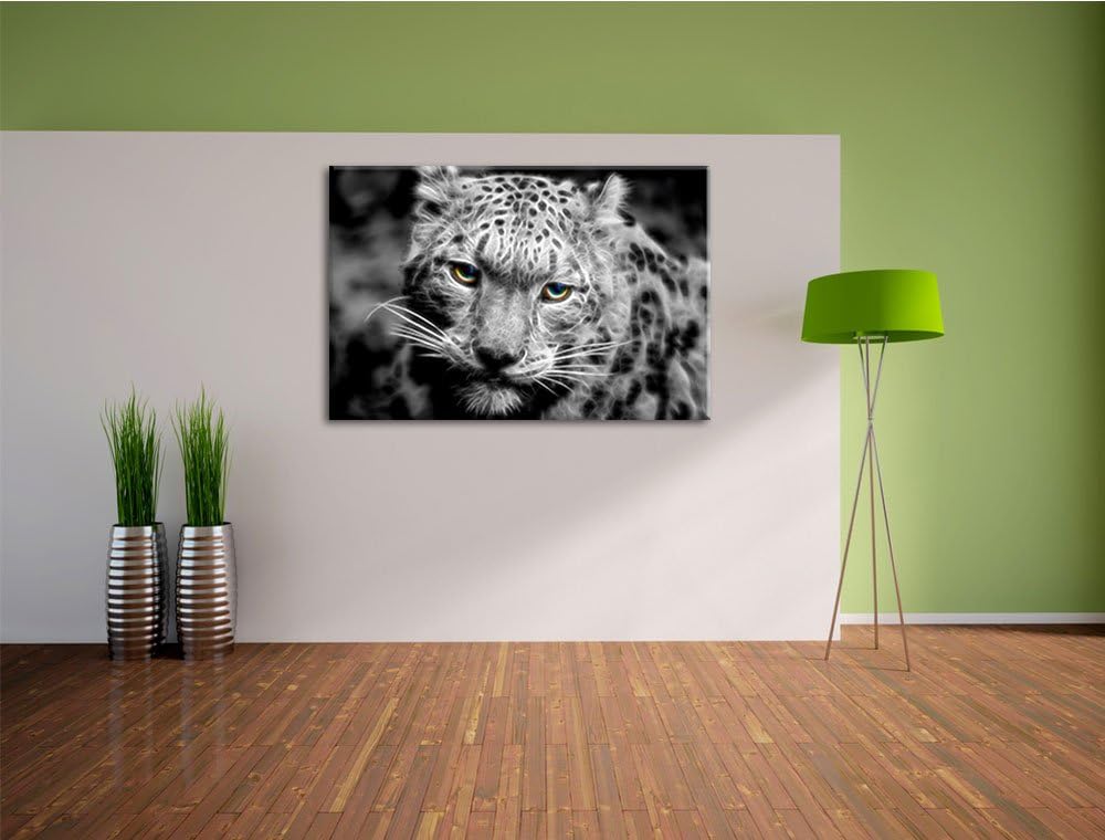 eleganter Schneeleopard schwarz/weiss Deluxe Format: 100x70 cm auf Leinwand, XXL riesige Bilder fert