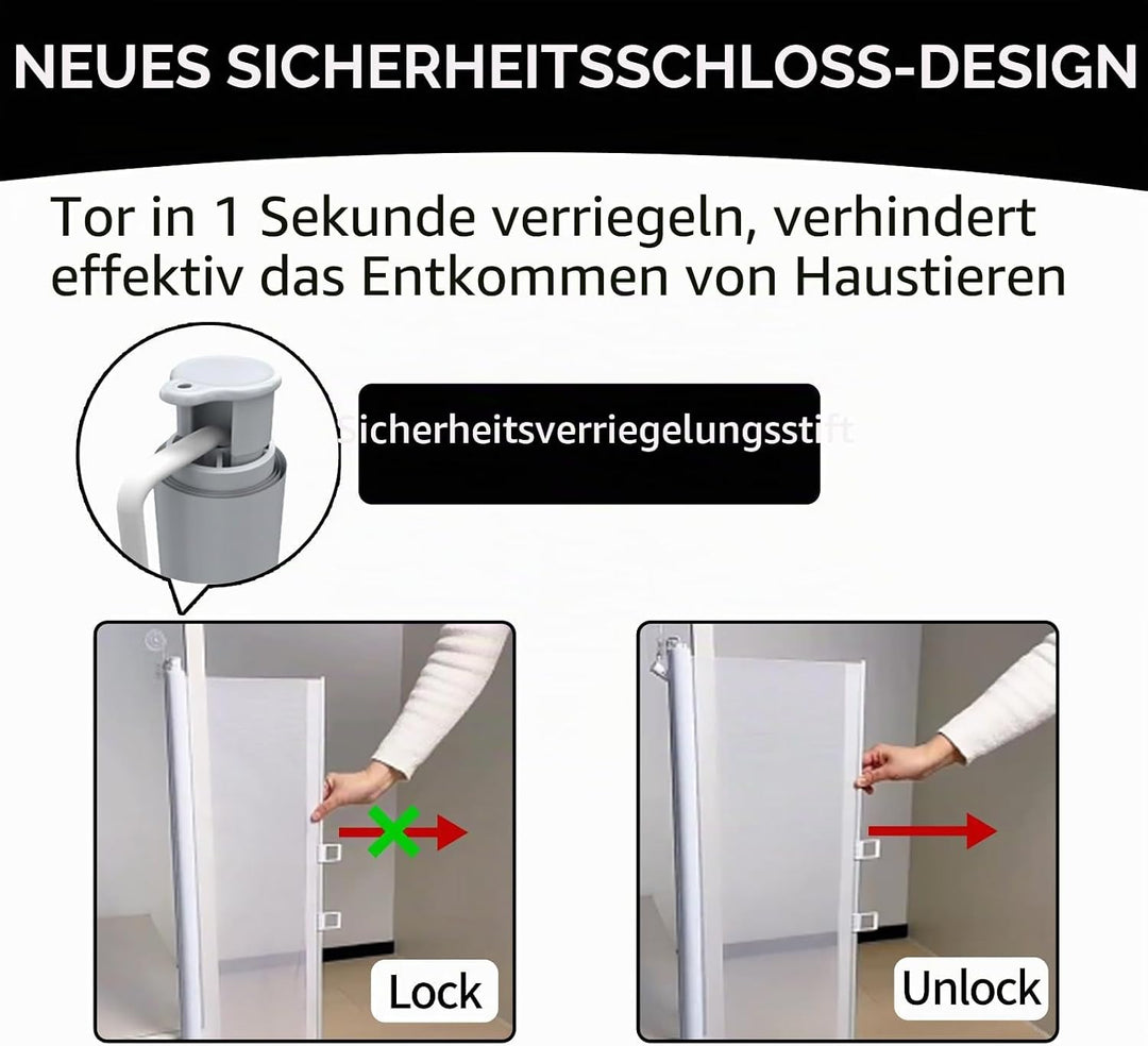 Treppenschutzgitter Ausziehbar, mit verstellbarem Schloss &amp; unterer Klemme gegen Unterkriechen. Univ