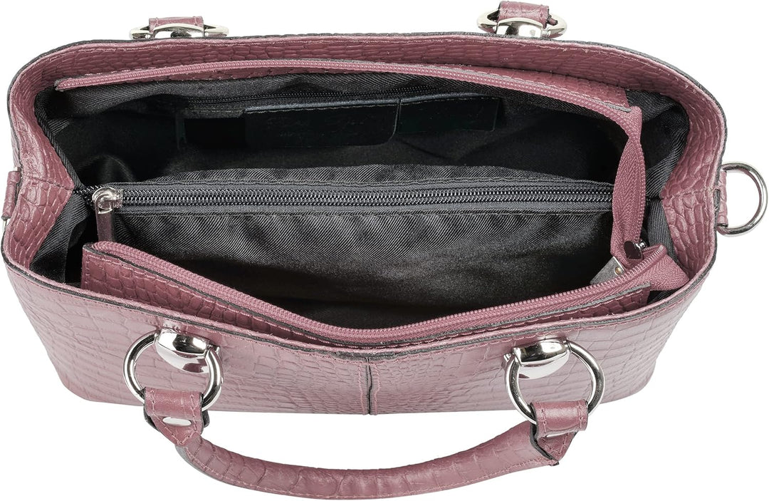 Umhängetasche echt Leder Damen | Made in Italy, Kroko-Optik Handtasche, Damen Schultertasche, elegan