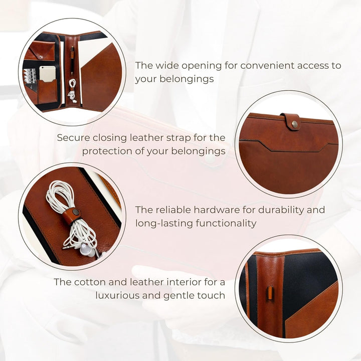 Time Resistance Leder-Organizer-Portfolio – 13 Zoll-Laptoptasche – Dokumentenmappe aus Vollnarbenled