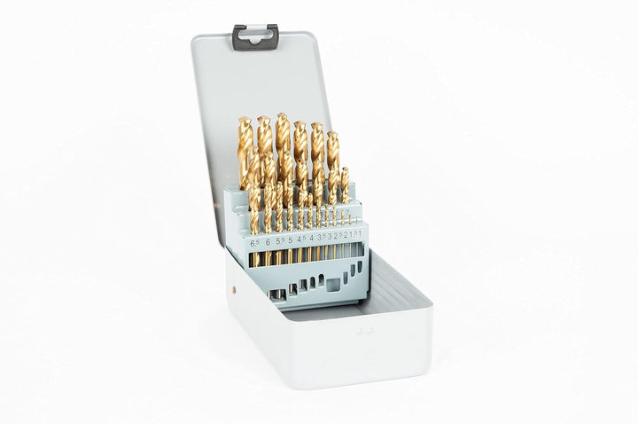 GSR Spiralbohrer Set, 25-teilig, Stahlbohrer Satz nach DIN 338, HSS-G TiN Metallbohrer Set 1-13mm, G