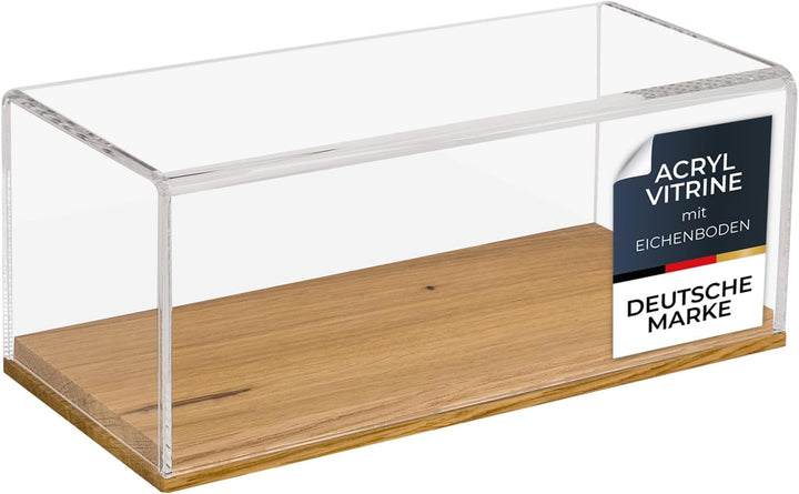 HMF 46872 Acryl Vitrine / Schaukasten mit Holzsockel für Modellautos | 27 x 12 x 11 cm | Transparent
