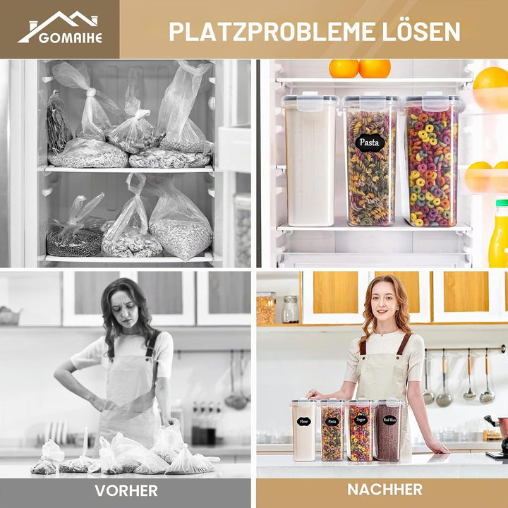 GoMaihe Vorratsglas Küche Luftdichter Kunststoffbehälter zur Aufbewahrung von Nudeln, Müsli, Reis, M