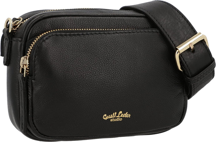 Gusti Umhängetasche Leder - Lulu Damen Umhängetasche Schultertasche Ledertasche Leder Schwarz, Schwa