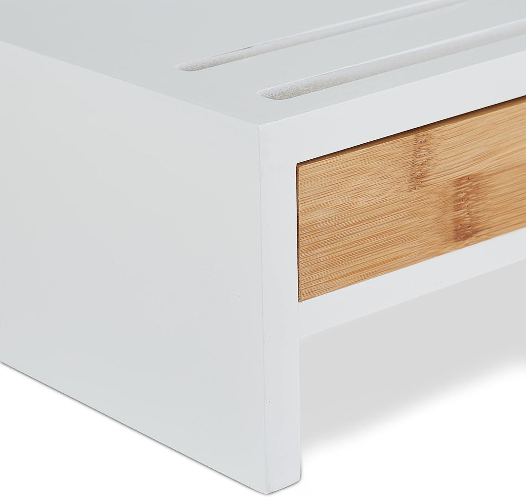 Relaxdays Monitorständer, 2 Schubladen, PC-Erhöhung für Schreibtisch, HxBxT: 12 x 56 x 27 cm, Bambus
