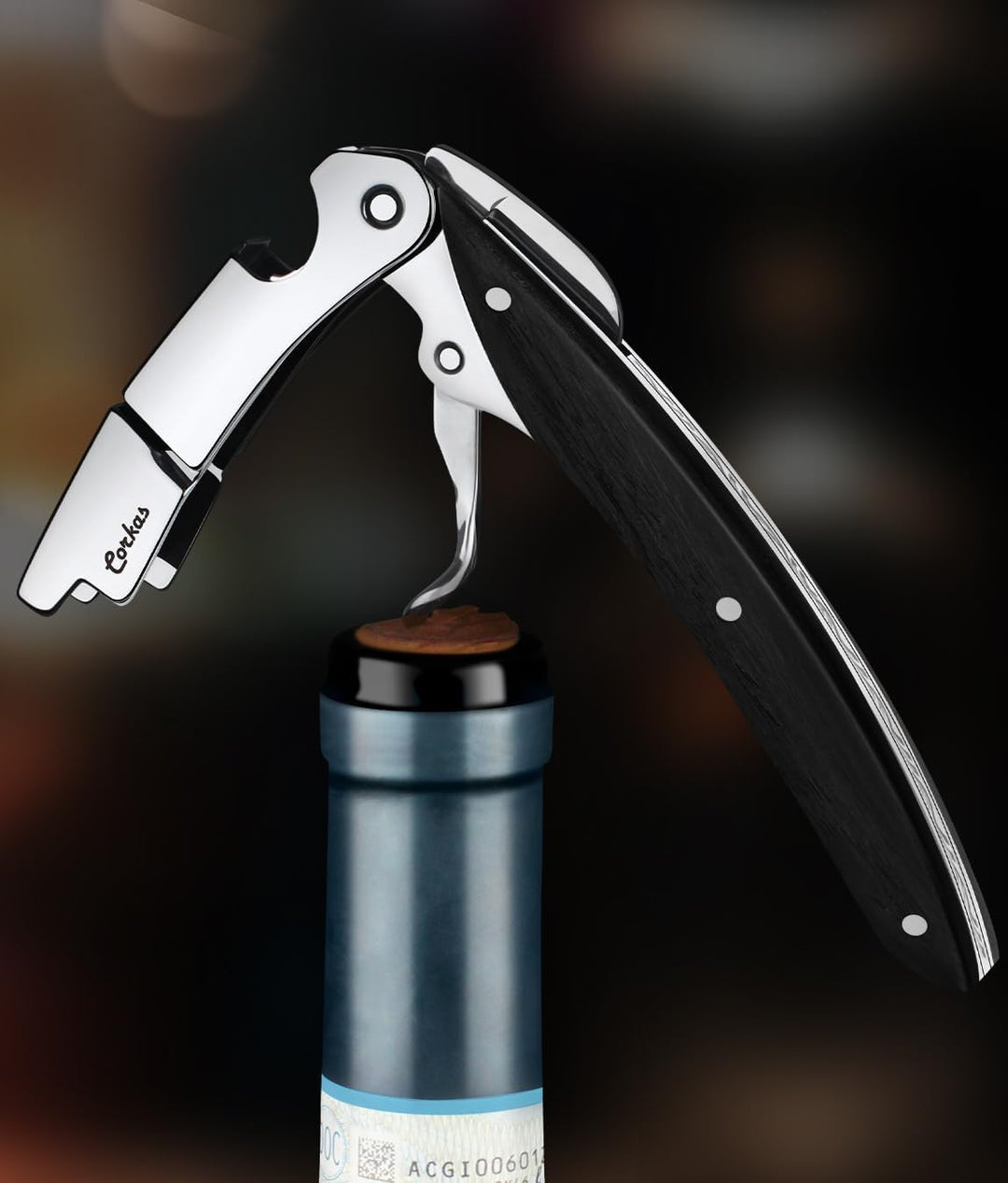 CORKAS Kellnermesser - Profi Korkenzieher multifunktionaler Weinöffner, Folienschneider und Flaschen