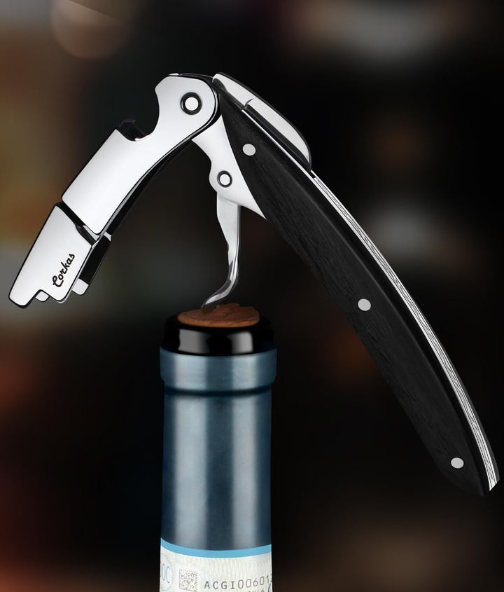 CORKAS Kellnermesser - Profi Korkenzieher multifunktionaler Weinöffner, Folienschneider und Flaschen