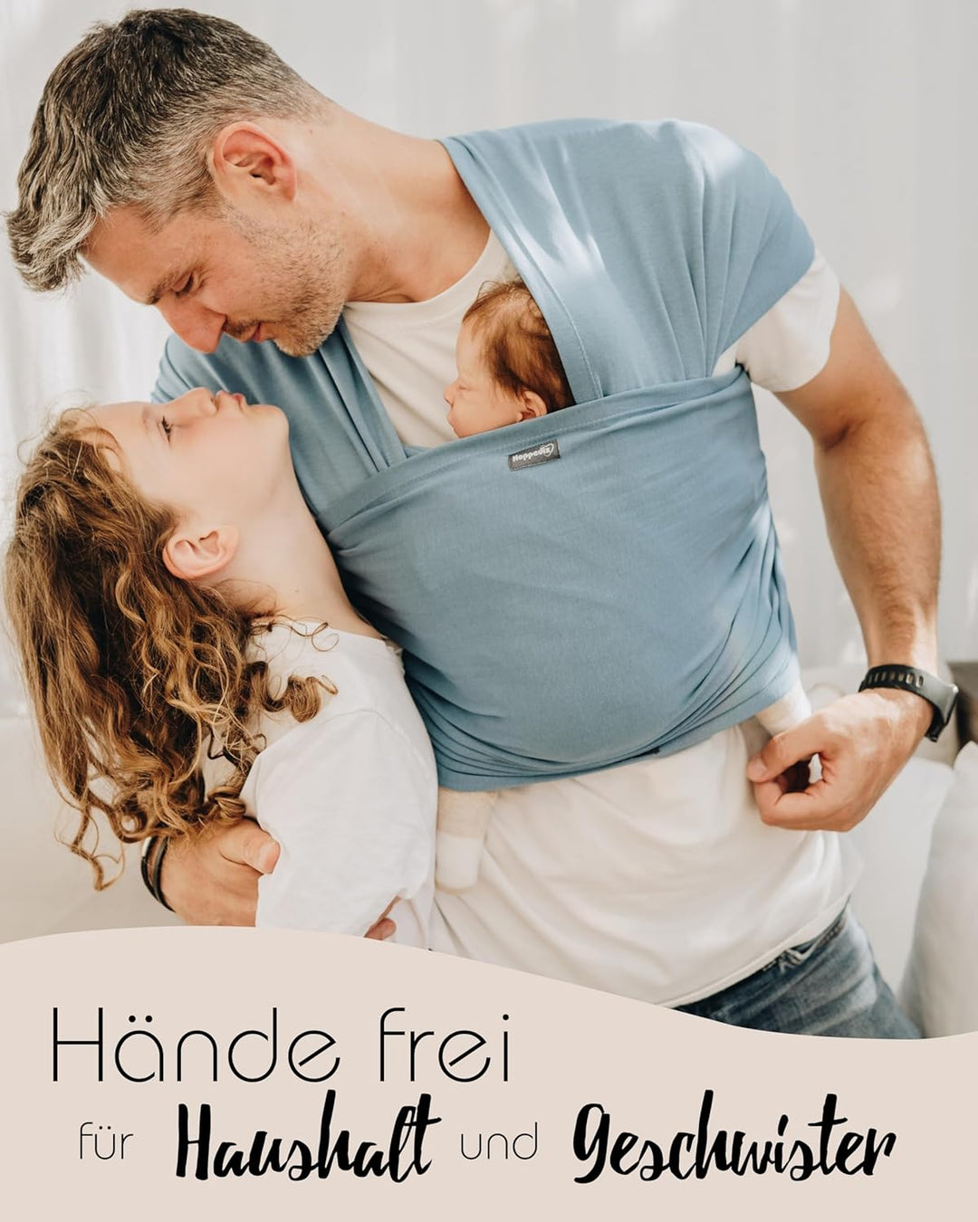 Hoppediz Elastisches Babytragetuch ab Geburt, Indigo 5,40 m | Ergonomisches Tragetuch für frühgebore
