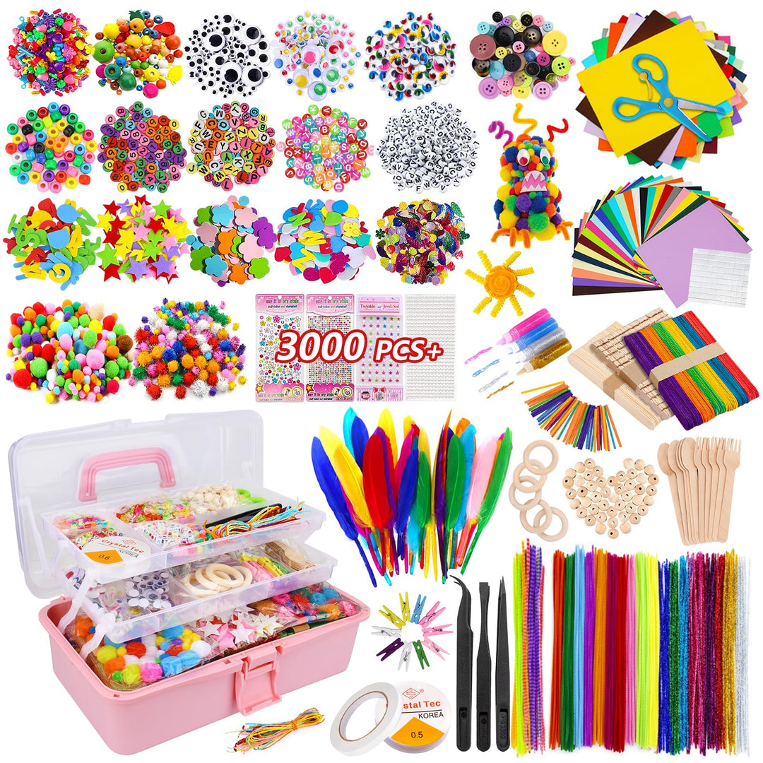 Bastelset Kinder,3000+ DIY Basteln Bastelkoffer,DIY Kunsthandwerk Bastelkoffer Bastelbedarf Art Craf