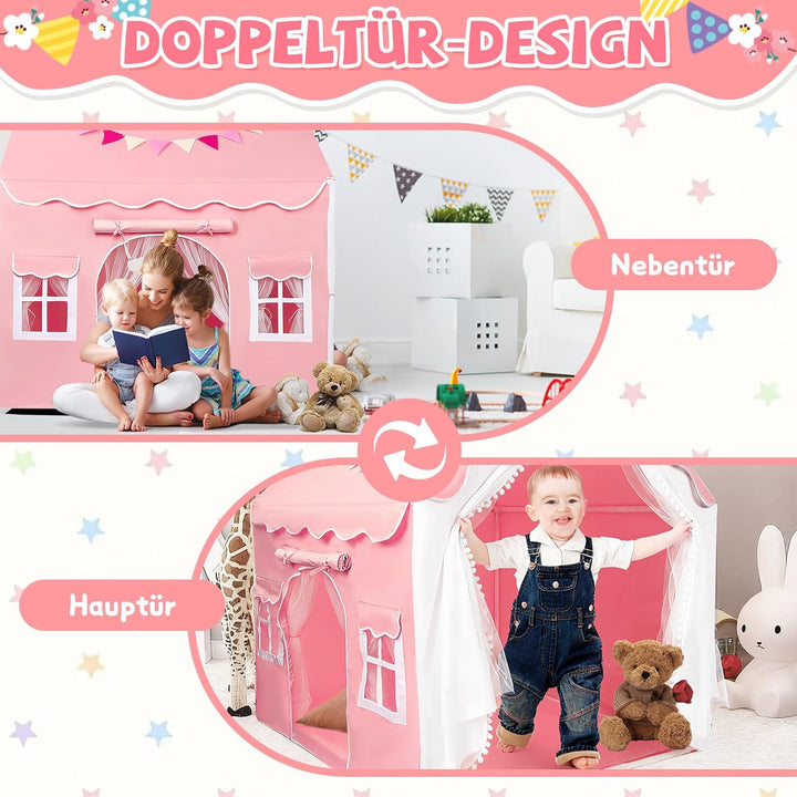 JONRRYIN 2 IN 1 Kinderzelt Indoor, Spielzelt Kinder Indoor mit Lichtern, Zelt Kinderzimmer für Drinn