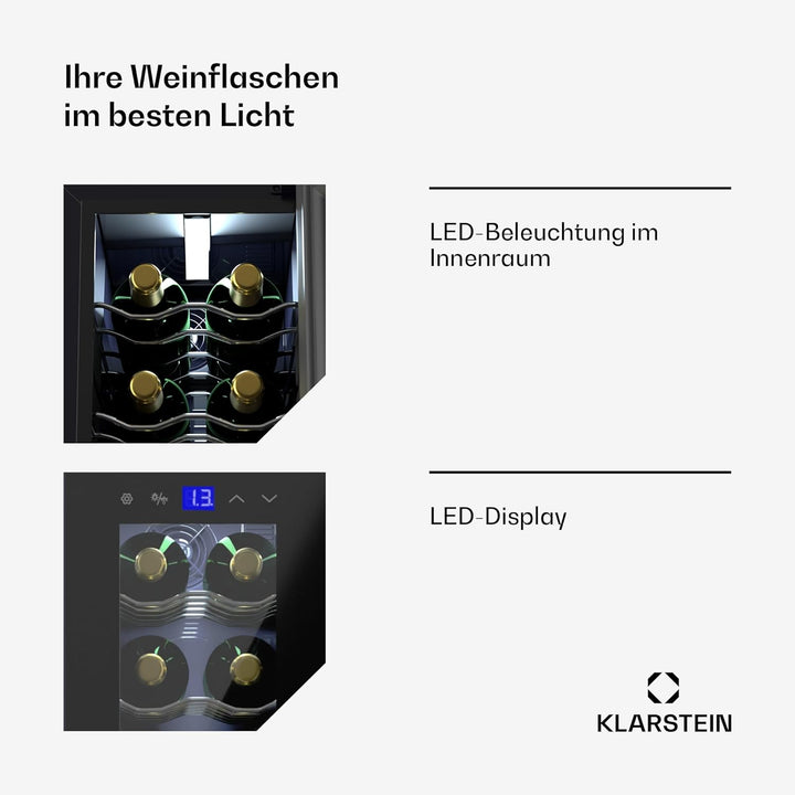 Klarstein Weinkühlschrank,1 Zone Getränkekühlschrank mit Glastür, Leiser Indoor/Outdoor Kühlschrank,