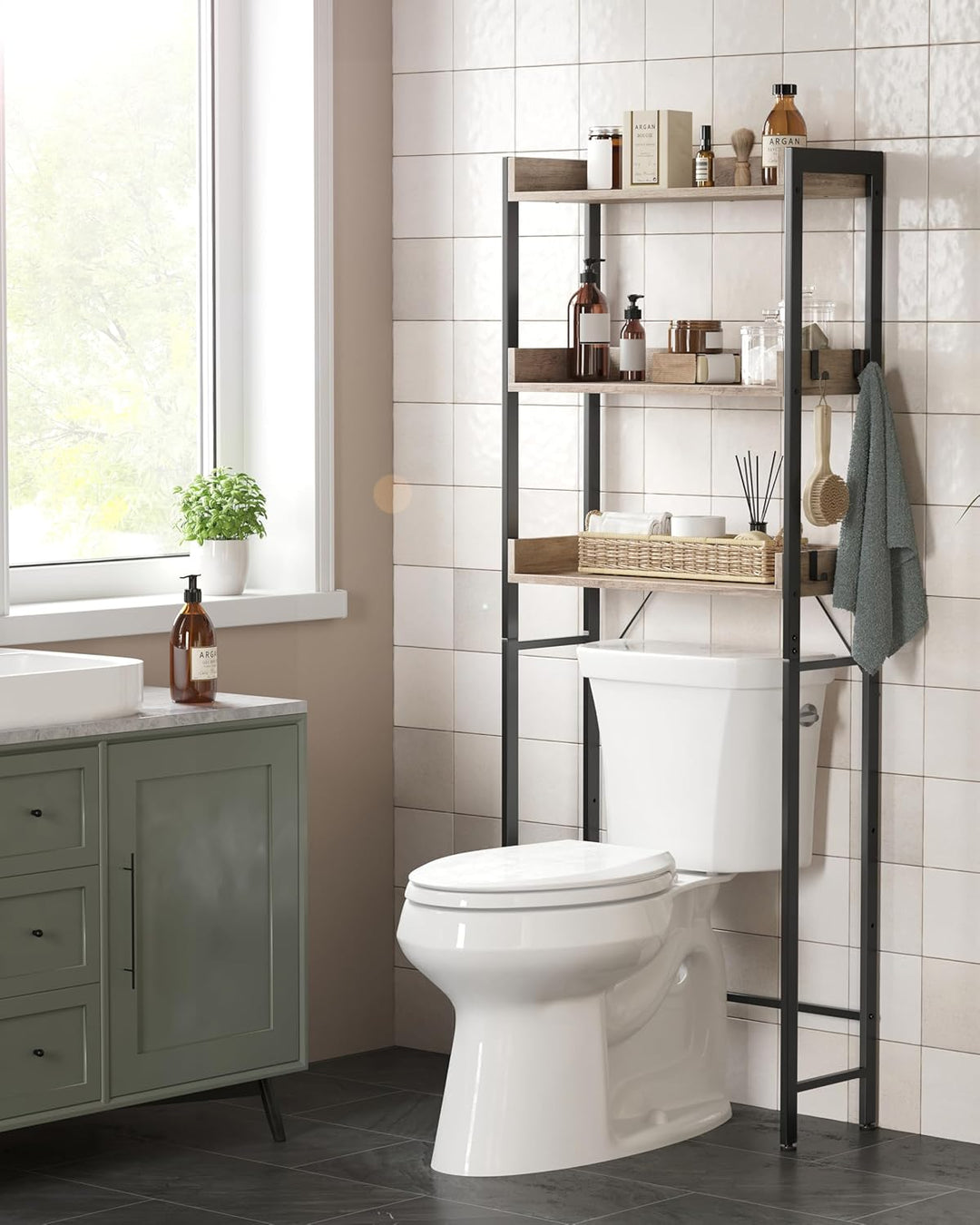 VASAGLE Toilettenregal, 3 Ebenen, Badezimmerregal, platzsparend, einfach zu montieren, für Waschküch
