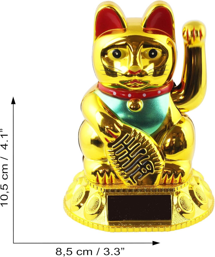 Freak Scene Glückskatze - Maneki-Neko - Winkekatze Solar - runder Sockel - 10,5 cm - Gold