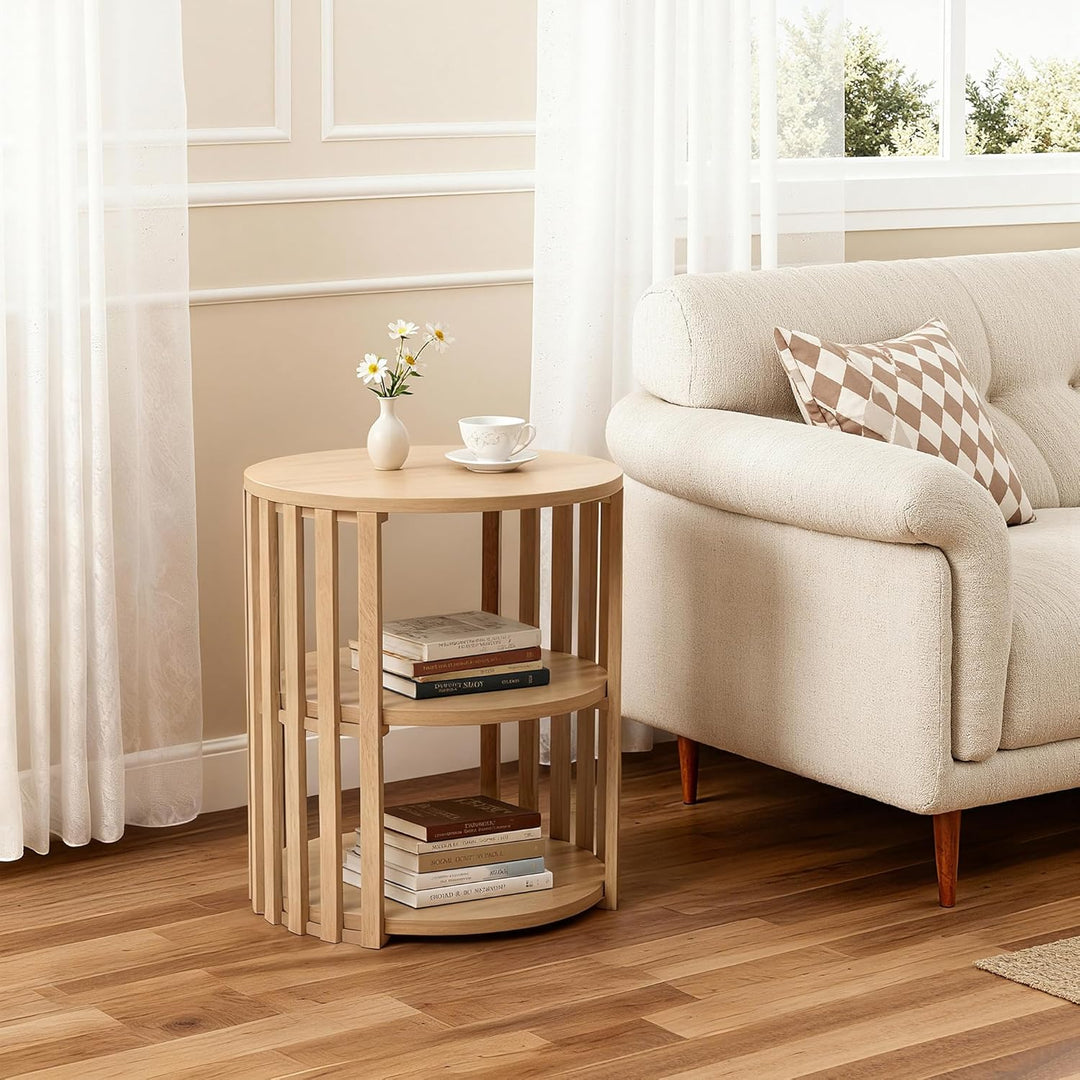 Hometopia Beistelltisch Rund Holz, 3-stufiger Runder Beistelltisch mit Stauraum, Kleiner Couchtisch