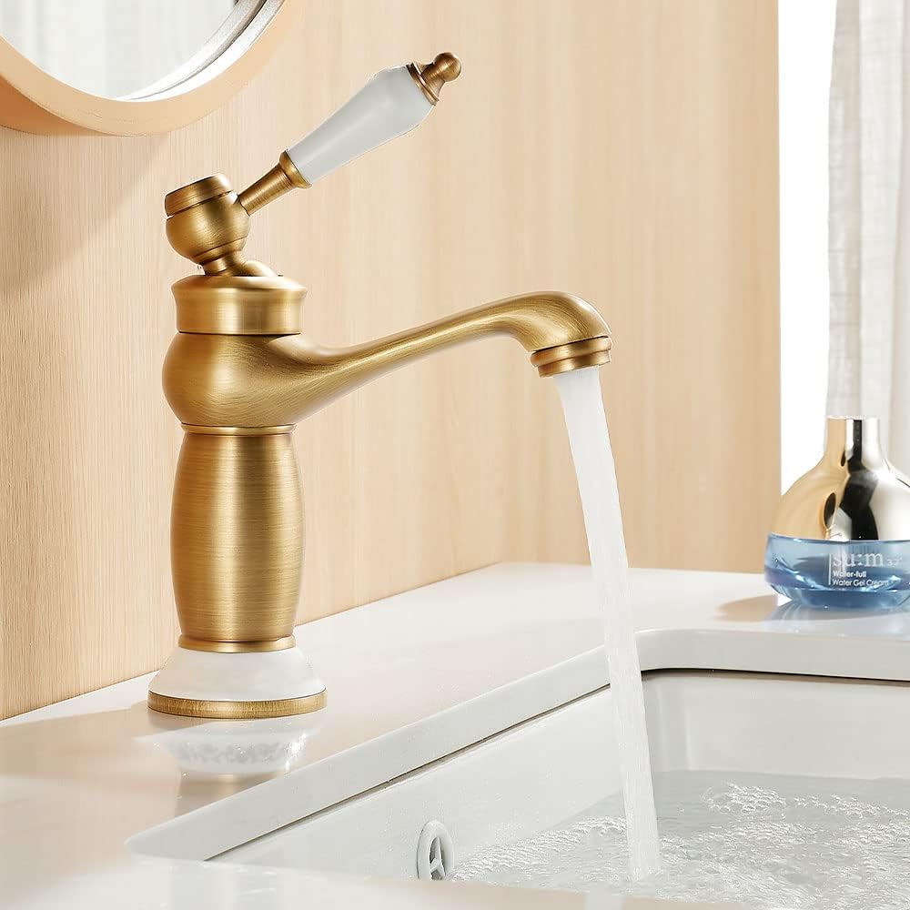 Traditioneller Wasserhahn Bad, Retro Viktorianische Waschtischarmatur mit Keramikgriff, Vintage Einh
