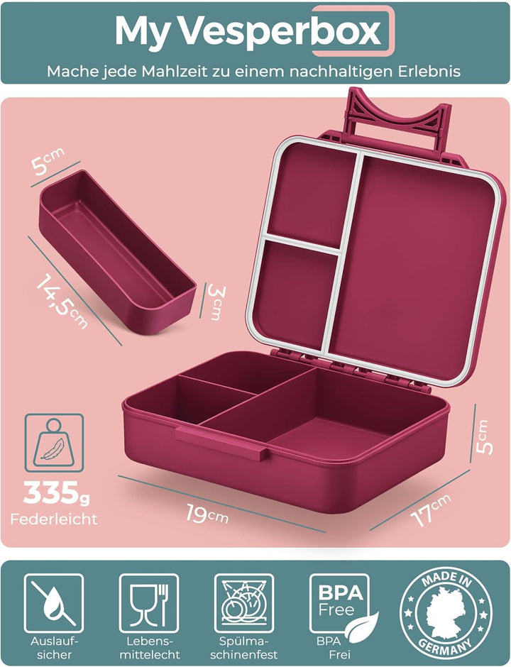My Vesperbox® Brotdose für Kinder mit Fächern Liv [MADE IN GERMANY] - Lunchbox mit Trennfächern - Be