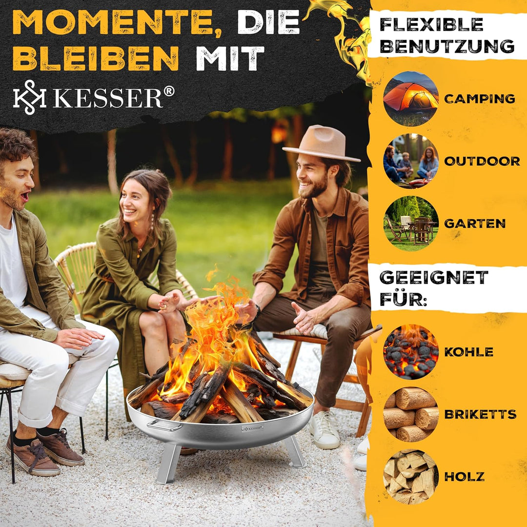 KESSER® Feuerschale 2,5mm Stahldicke | Feuerkorb Ø60cm legierter Stahl | Feuertonne +42cm Feuerhaken