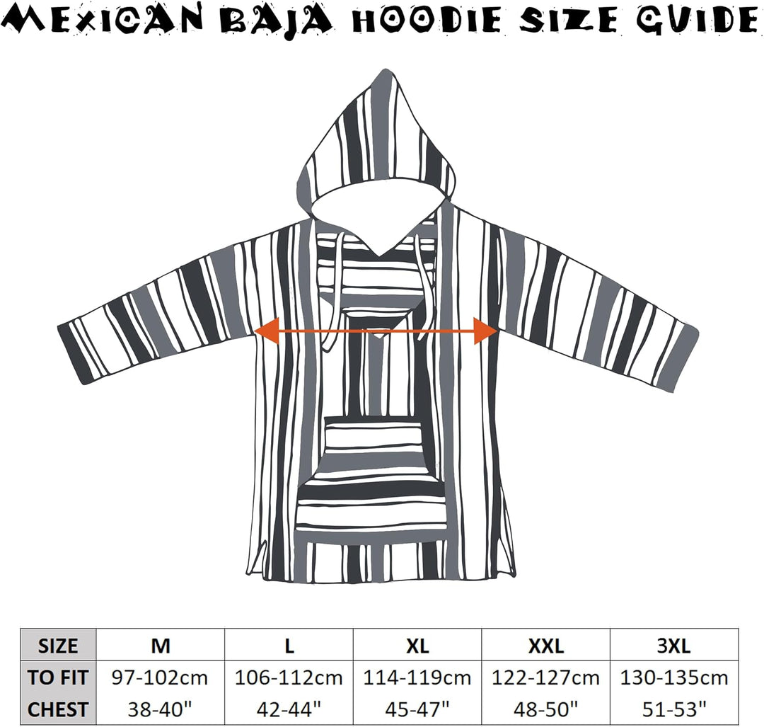 Siesta Baja Hoodie – Mexikanischer Jerga Hippie Pulli Kapuzenpullover für Herren und Damen M Buntes
