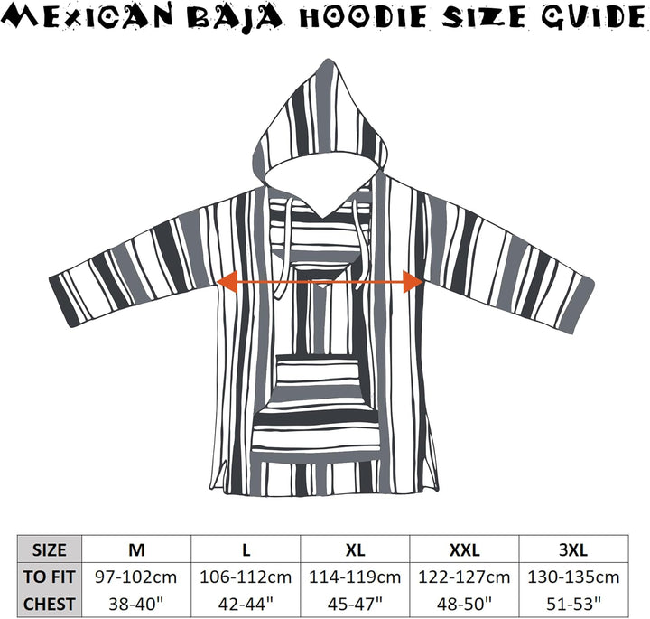 Siesta Baja Hoodie – Mexikanischer Jerga Hippie Pulli Kapuzenpullover für Herren und Damen M Buntes