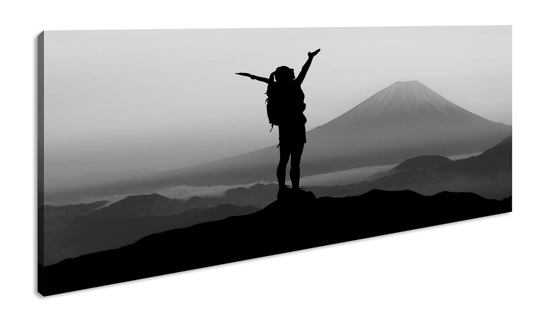 verspürende Freiheit über den Bergen Panorama 80x40 cm Effekt: Schwarz/Weiss als Leinwandbild, Motiv