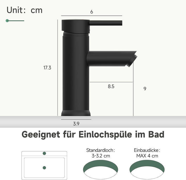 Wasserhahn Bad Schwarz Matt, Messing-Waschbecken Armaturen, Einhebelmischer Waschbecken für Bad, Gäs