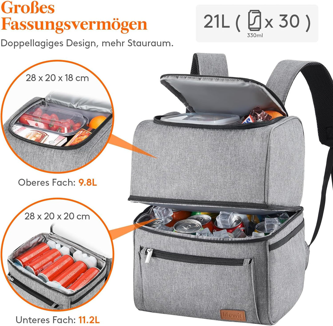 Lifewit Kühlrucksack Thermo Rucksack Kühltasche Isolierte Cooler Bag Weich Doppeldecker für Picknick