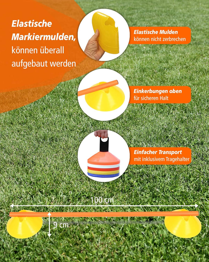 Cavaletti Mini-Hürden 5er Set – Mulden Gelb & Stangen Orange – sichere Trainingshürden für Hunde – A