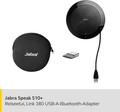 Jabra Speak 510+ Speaker Phone - Microsoft Certified Portable Conference Speaker with Bluetooth Adap