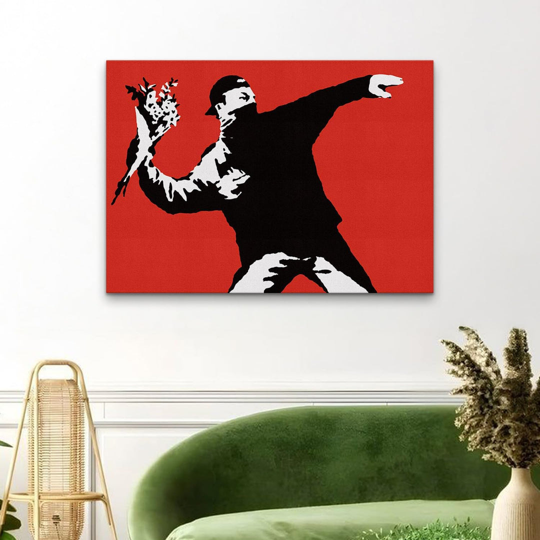 Giallobus - Gemälde - Banksy - - Standardleinwand - 140x100-13 - Roter Blumenkrug - Bereit zum Aufhä
