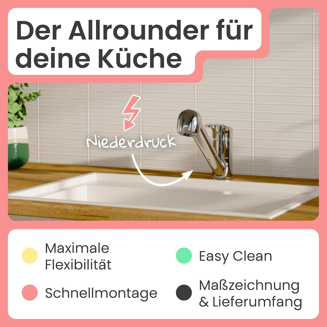 instmaier Elena | Niederdruck Küchenarmatur mit Geschirrbrause | Chrom |Wasserhahn Küche | ausziehba