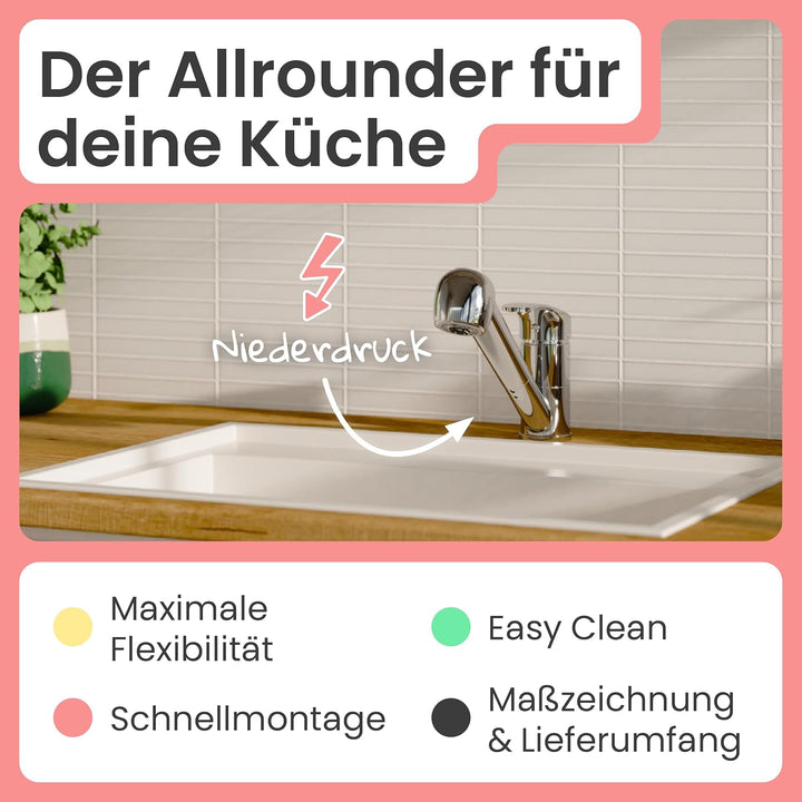 instmaier Elena | Niederdruck Küchenarmatur mit Geschirrbrause | Chrom |Wasserhahn Küche | ausziehba