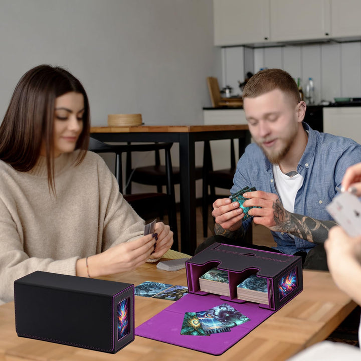 Doppelschicht Card Deck Box für MTG,Gathering Kartenbox mit Schaufenster und Würfelfach PU Leder Sta