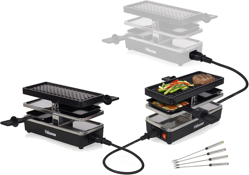 4 Personen RACLETTE mit Parkdeck & Tepan Gabeln, Grillfläche 2x 23,8x 10,4cm, erweiterbar bis zu 3 G