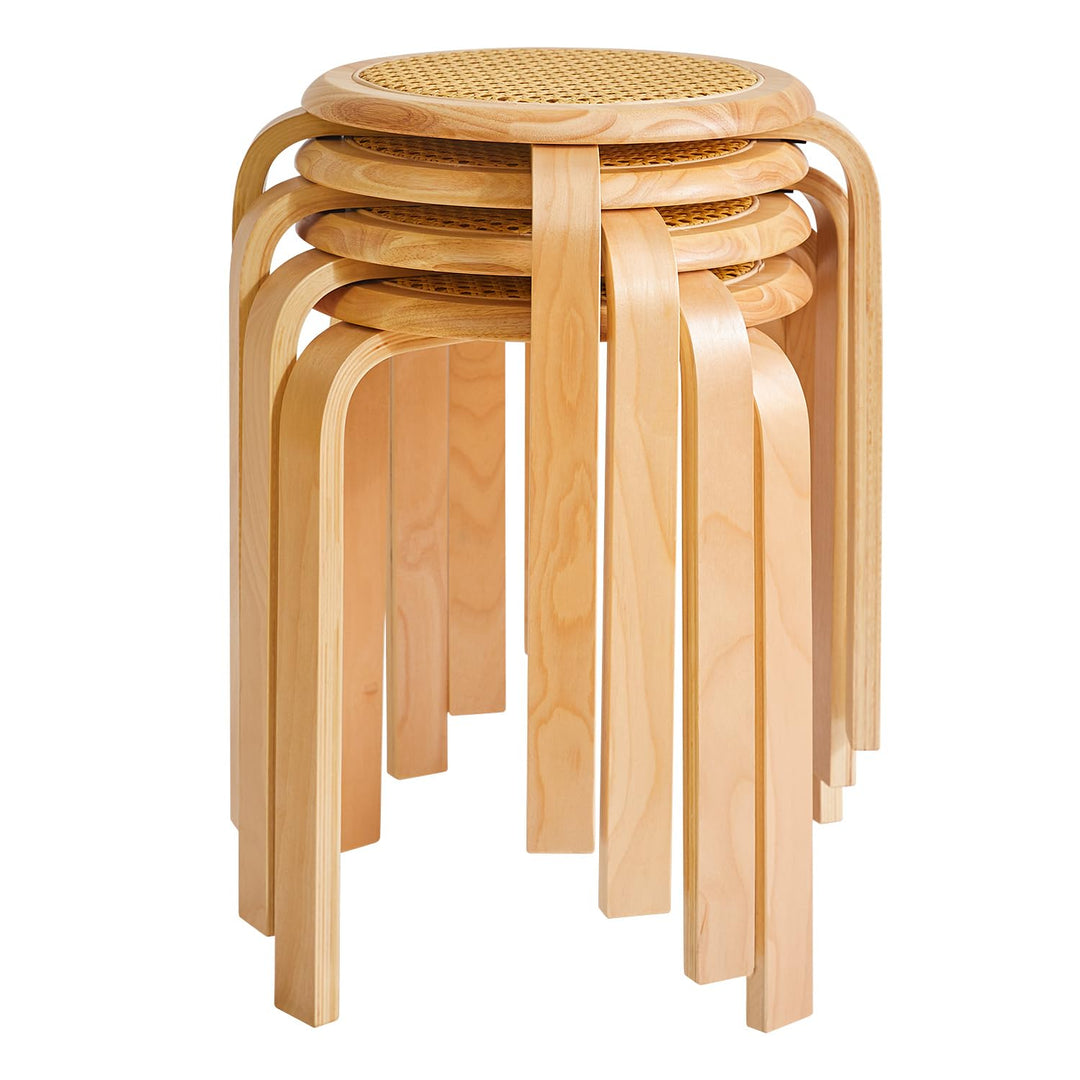 IBUYKE Oberfläche des Rattanstuhls 4er Set Esszimmerhocker, Holzstapelstuhl mit Rutschfester Matte,