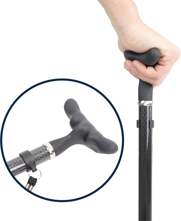 KMINA Gehstock Carbon Schwarz, Spazierstock für Damen und Herren, Leichtgewicht Kohlefaser Stock Höh