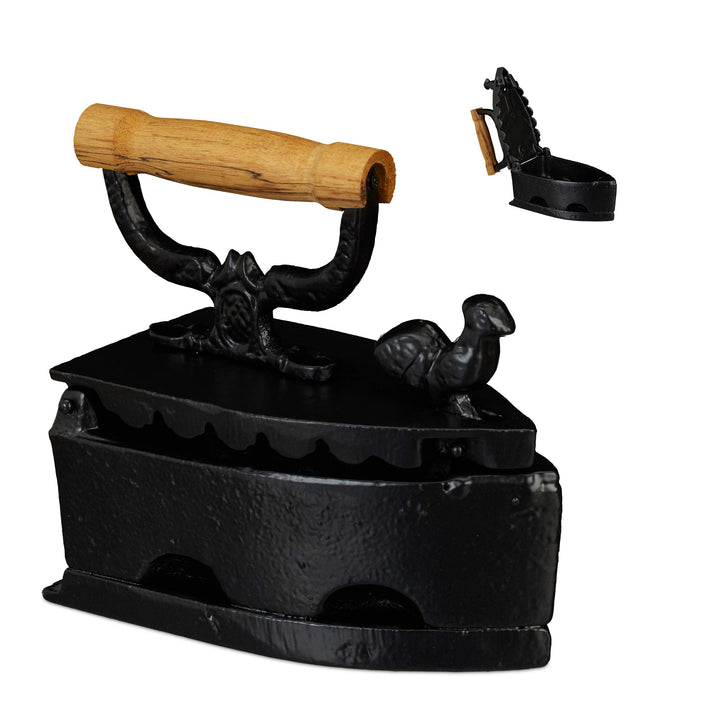 Relaxdays Deko Bügeleisen, Antik-Design, Plätteisen mit Holzgriff, Nostalgie Kohlebügeleisen, Iron,