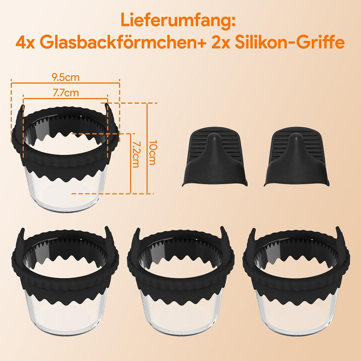 4 Stück Glas Muffinform für Heissluftfritteuse, Heissluftfritteuse Antihaftbeschichtet, Wiederverwen