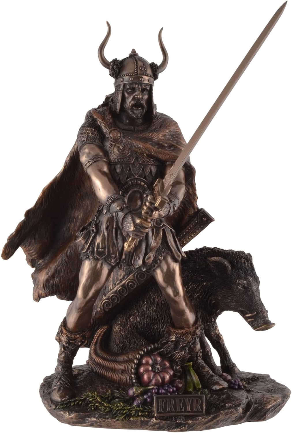 Unbekannt Frey germanischer Gott mit Eber bronziert 38 cm Freyr Freya Figur Odin Skulptur