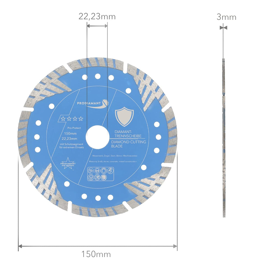 PRODIAMANT Diamant-Trennscheibe Pro Protect 180 mm x 22,2 mm mit Schutzsegmenten für Mauerwerk Beton