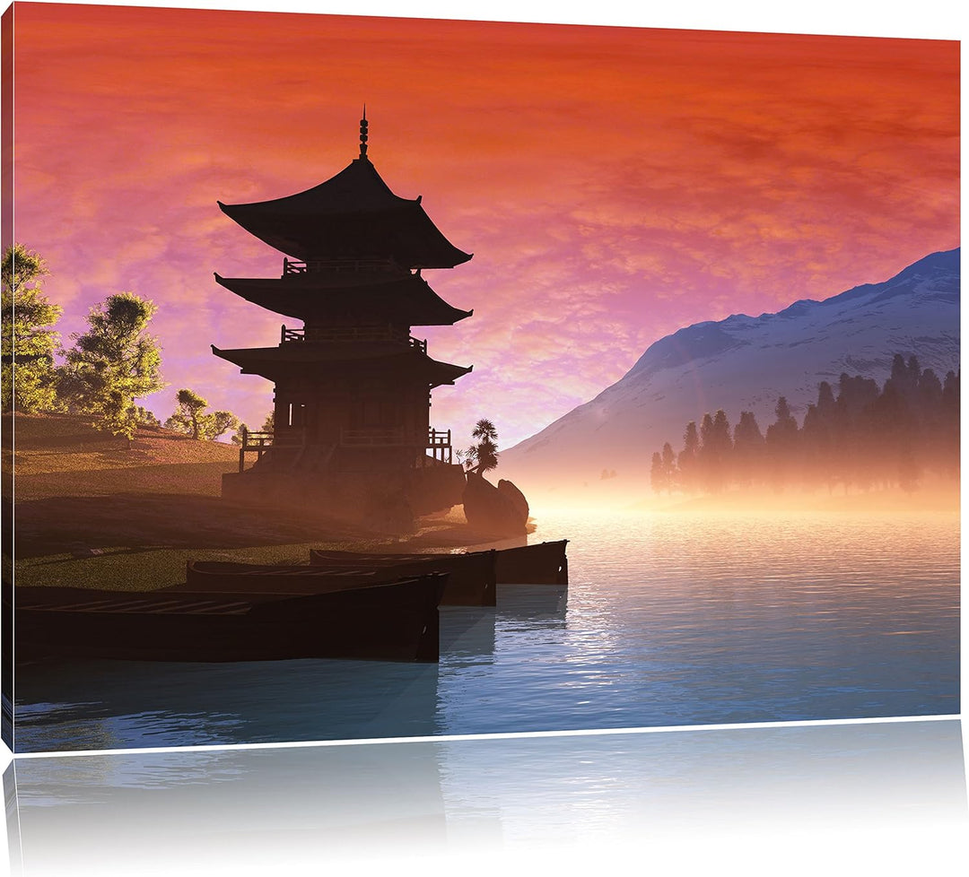 Chinesisches Haus, Format: 100x70 auf Leinwand, XXL riesige Bilder fertig gerahmt mit Keilrahmen, Ku