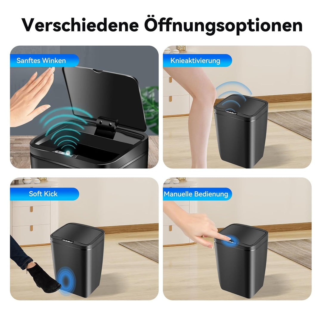 EUNEWR Automatischer Mülleimer Berührungsloser Infrarot-Bewegungssensor-Mülleimer 12L (Schwarz), Sch