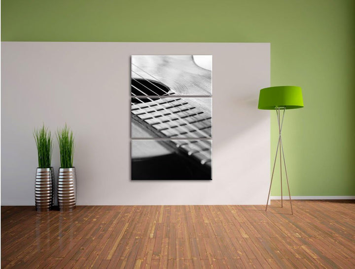 Pixxprint Gitarrensaiten am Schallloch 3-Teiler Leinwandbild 120x80 Bild auf Leinwand