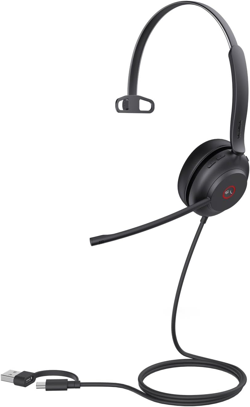 Yealink UH37 USB-Mono-Headset mit Geräuschunterdrückung, kabelgebundenes Headset für PC-Laptop, Team