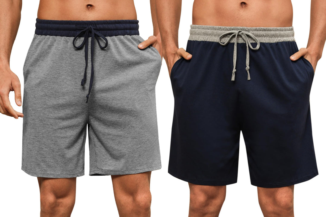 Nieery 2er-Pack Schlafanzughose Herren kurze Baumwolle Sommer PyjamShorts Freizeithose Loungehose mi
