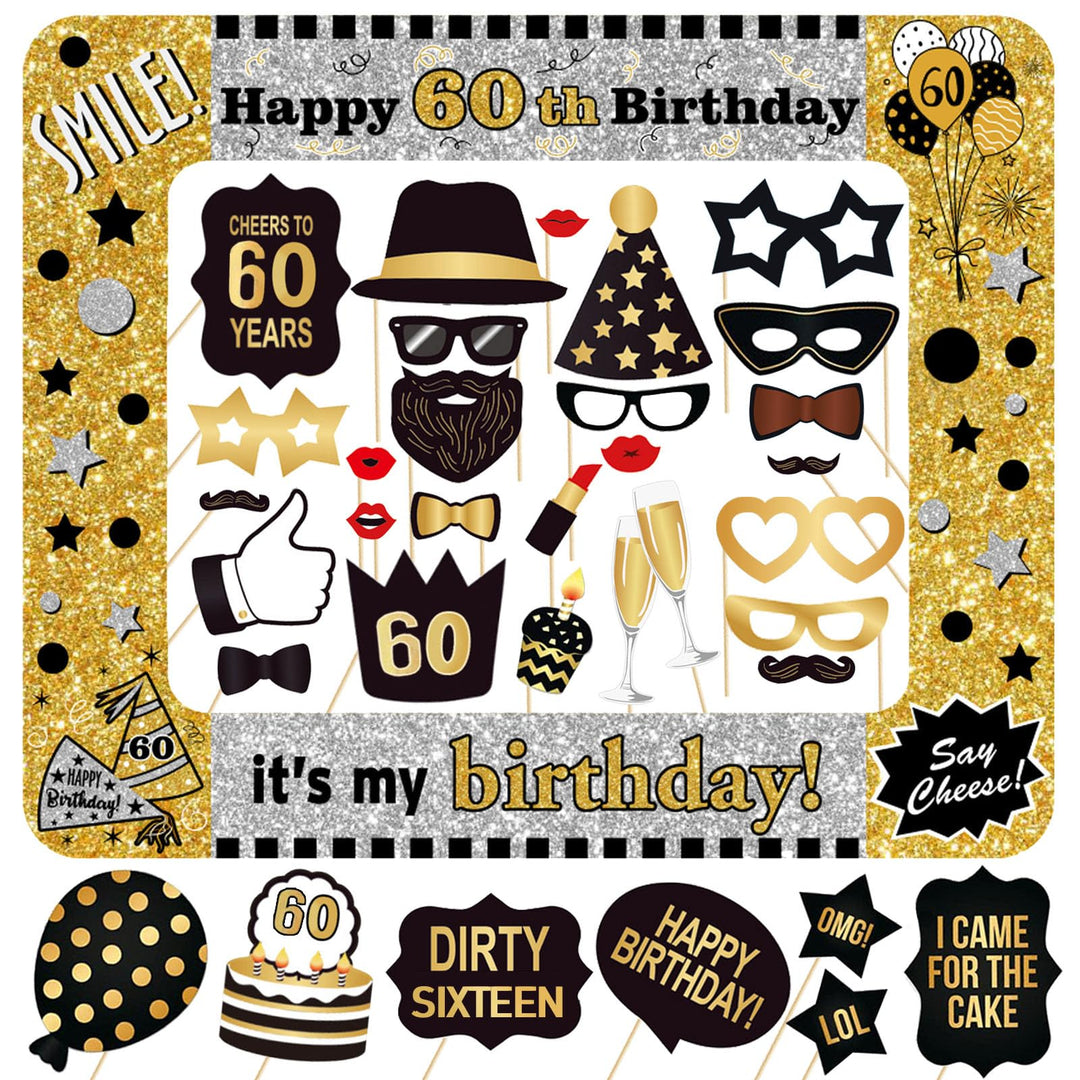 60. Geburtstag Foto Requisiten 34 STK. Lustige Fotobox Accessoires Aufblasbarer Bilderrahmen Geburts