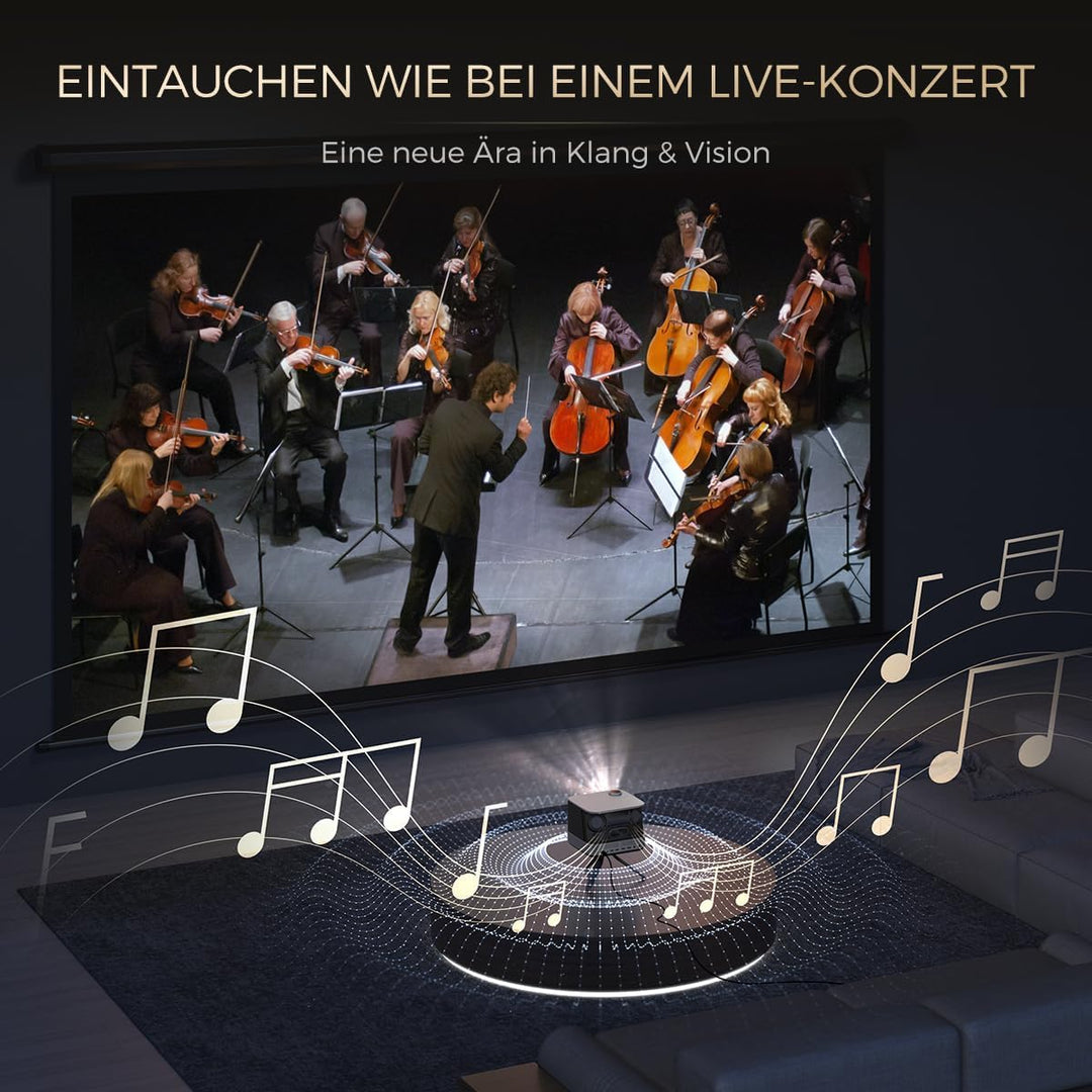 All-ln-One mit Beamer 4K Unterstützung, AURZEN Boom 3 Smart Projektor mit WiFi und Bluetooth, 3D-Ste