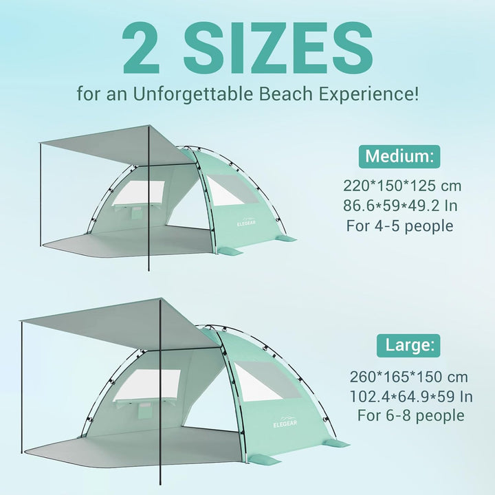 Elegear CumbreX Strandmuschel mit Sonnendach, 6-7 Personen Strandzelt UV Schutz 50+ Einfacher Aufbau