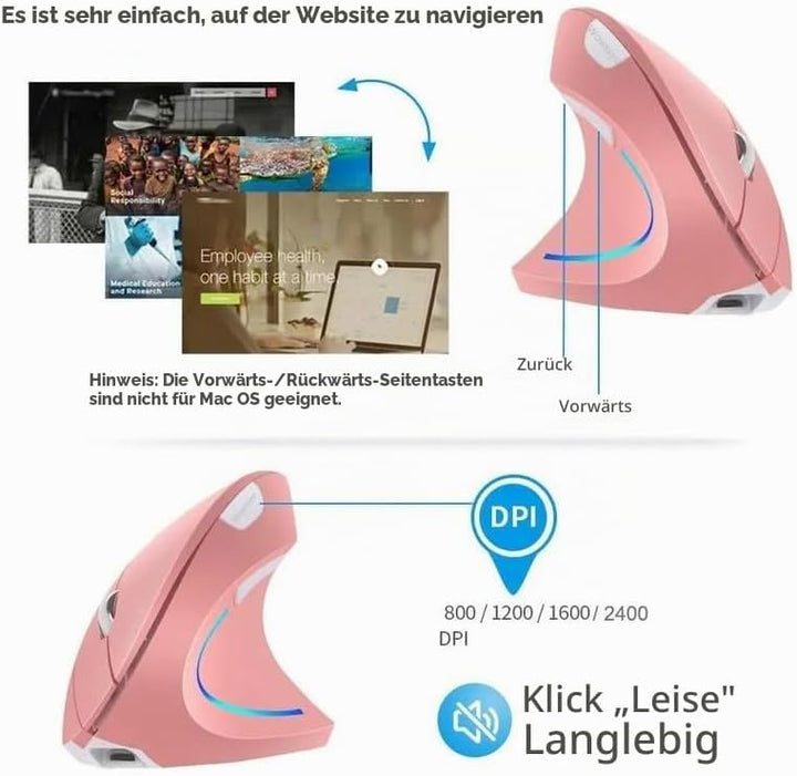 2.4G Wireless Vertikale Ergonomische, Wiederaufladbar, Optische Maus Vertical Ergonomic Optical Mous
