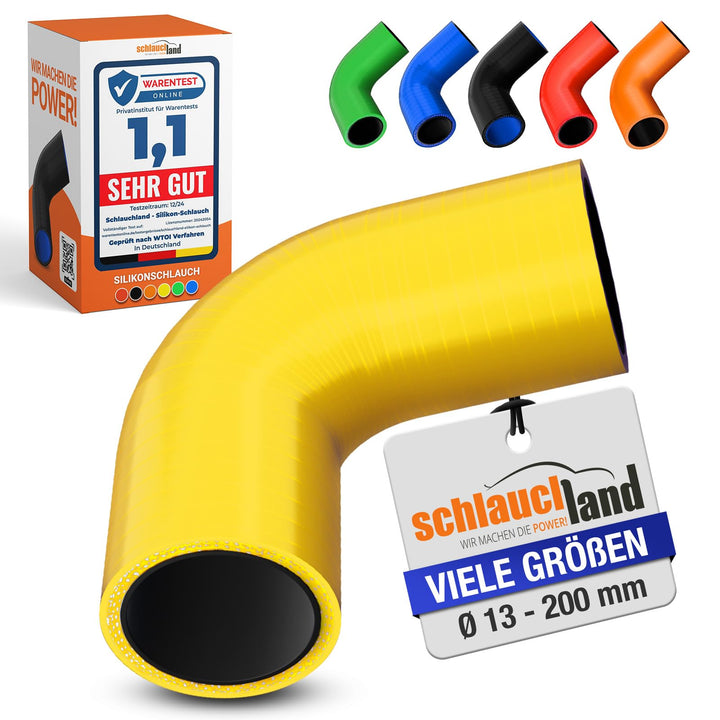 4 Stück | Silikonbogen 90° Grad ID-Ø 13mm gelb 200°C | VIELE GRÖSSEN &amp; FARBEN | Silikon-Schlauch Lad