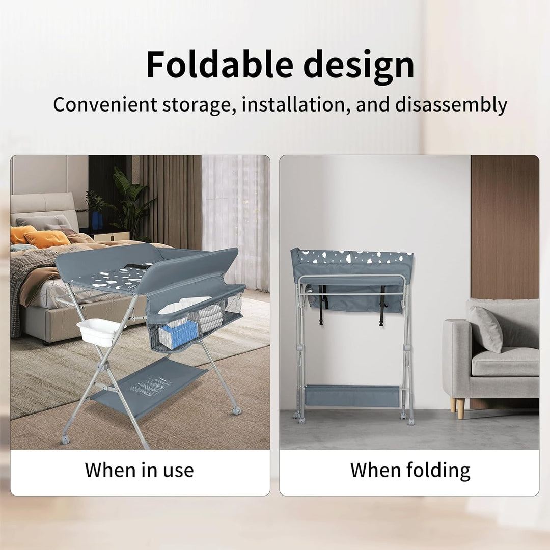 Baby Wickelkombi - klappbare Wickelkommode, mobiler Wickeltisch mit Wickelauflage, Sicherheitsgurt u